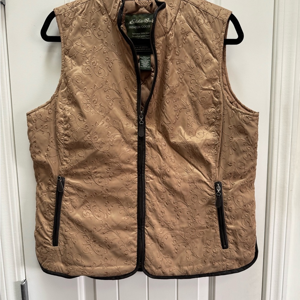 Eddie Bauer Tan Quilted Premium Goose Down with Trim - NWOT